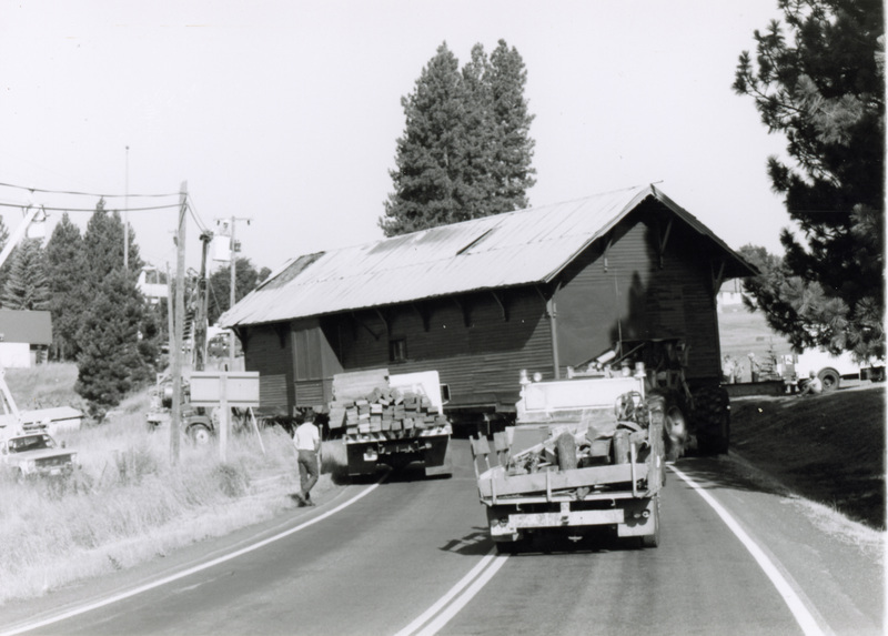 Photograph of moving the Princeton Depot to Scenic Six Park.