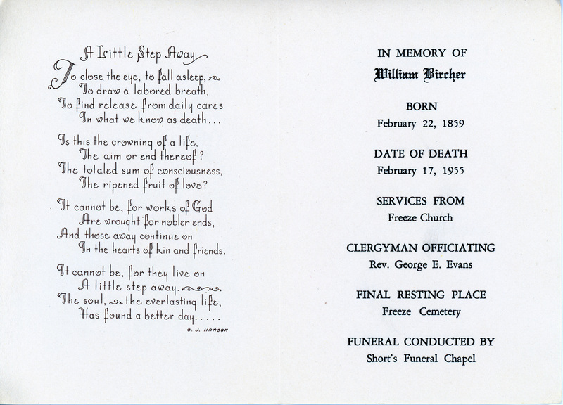 Funeral Program for William Bircher.