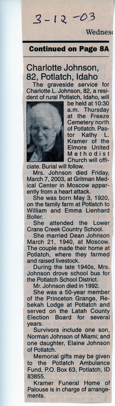 Obituary for Charlotte Johnson.