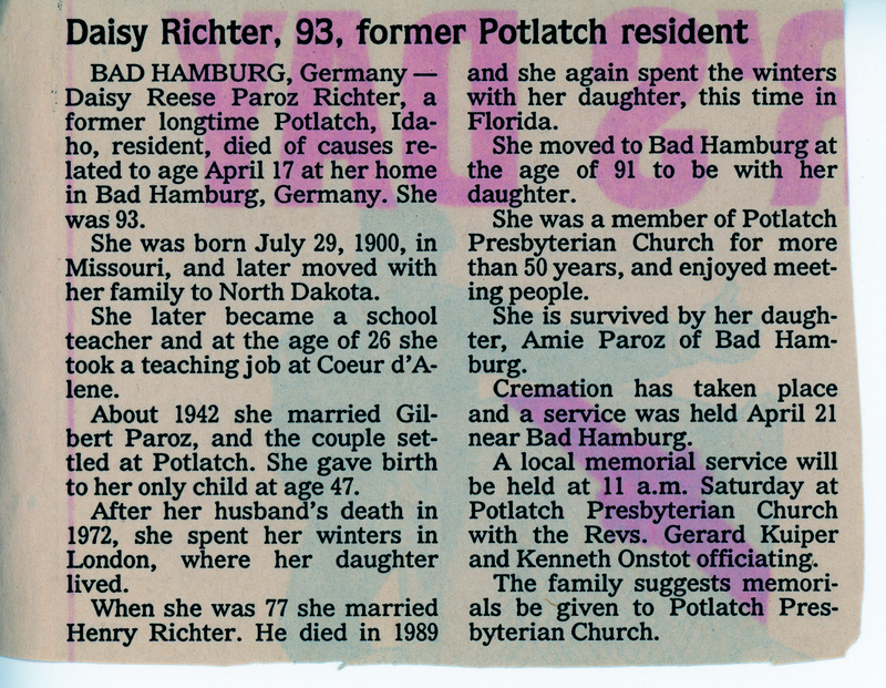 Obituary for Daisy Richter.
