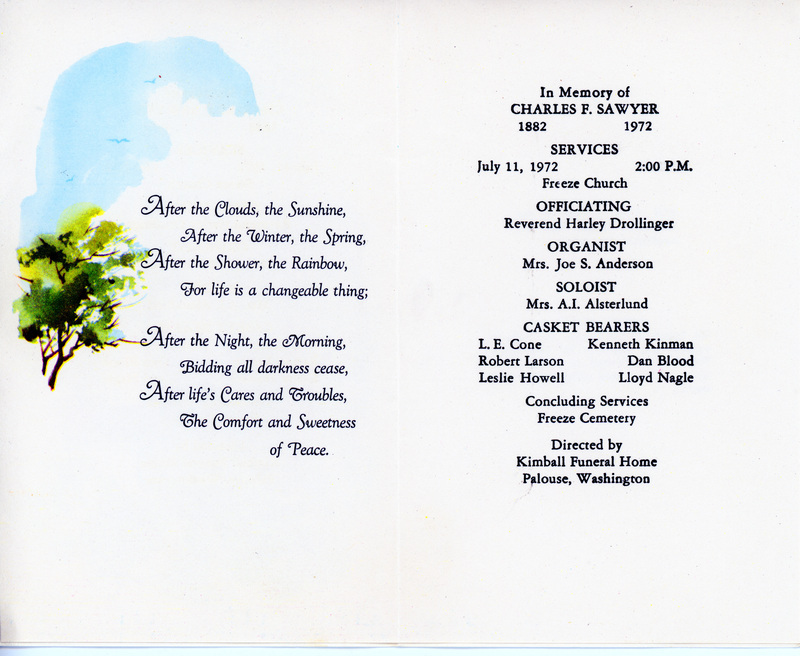 Funeral Program for Charles F. Sawyer.