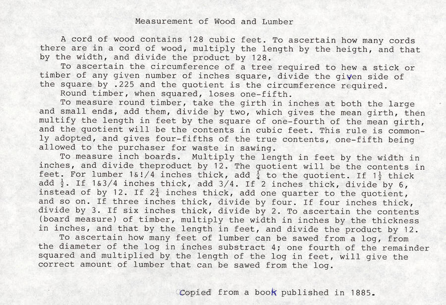 Document explaining how to measure wood and lumber.