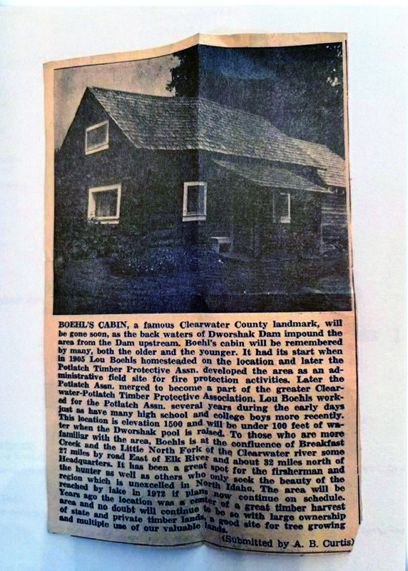 Clipping describing Boehls Cabin in Clearwater County.
