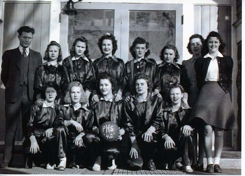 Photograph of the girls basketball team at Potlatch High School.