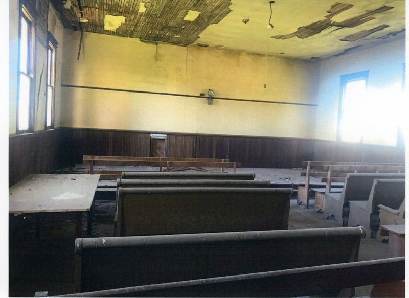 Photograph of the interior of the abandoned Cedar Creek Church.
