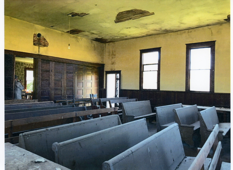 Photograph of the interior of the abandoned Cedar Creek Church.