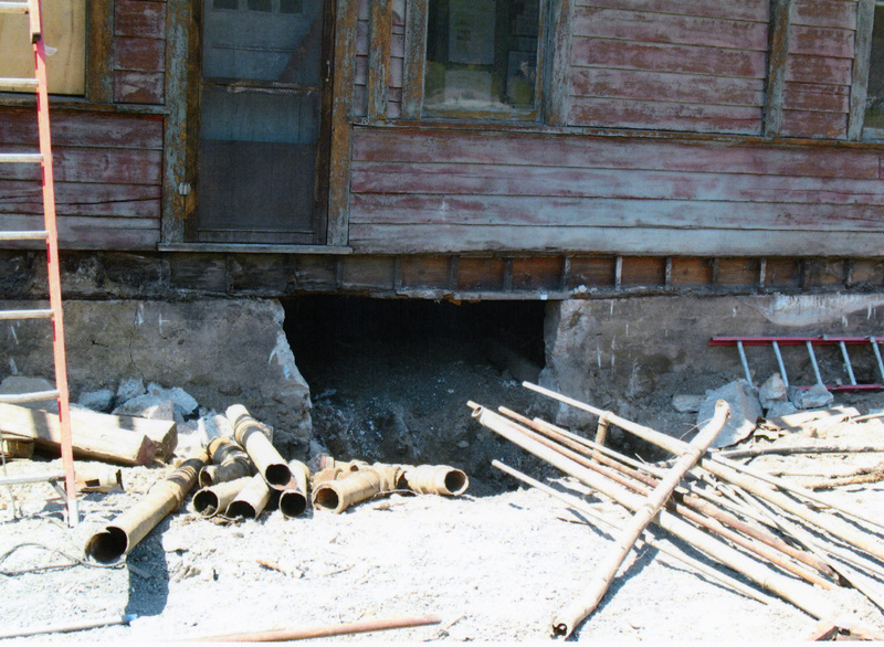 Photograph of the condition of the foundation of the WI&M Depot as restoration begins.