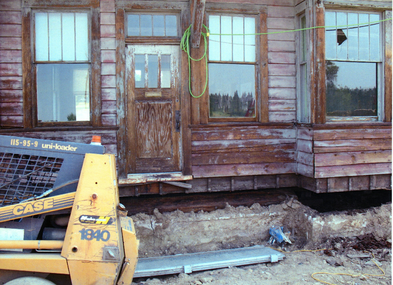 Photograph of the condition of doors and windows prior to restoration of the WI&M Depot in Potlatch.