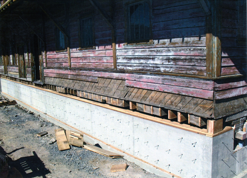 Photograph of the completed foundation under the Wi&M Depot in Potlatch.