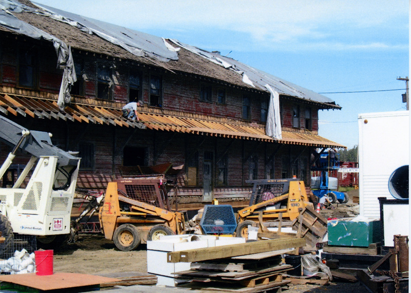 Photograph of preparation for the replacement of the roof at the WI&M Depot.