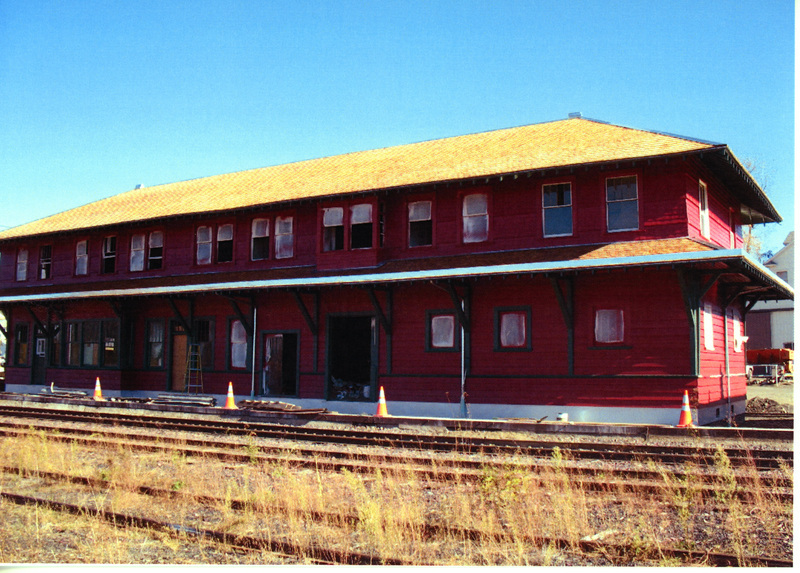 :Photograph of the exterior of the WI&M Depot near completion.