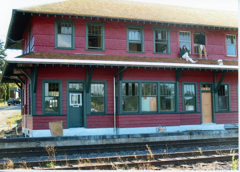 Photograph of window installation on the WI&M Depot.