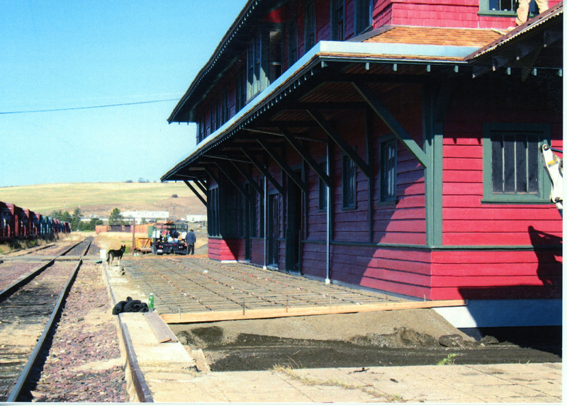Photograph of the platform on the West side of the Wi&M Depot near completion.