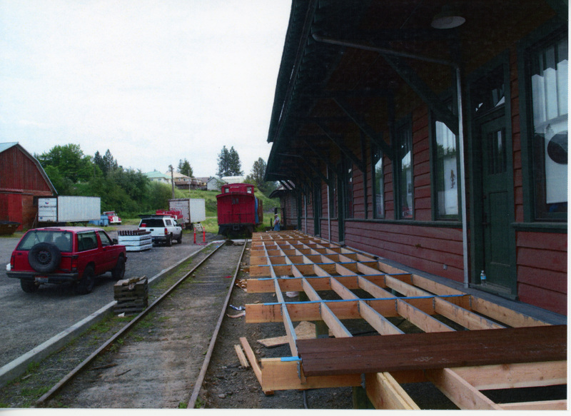 Photograph of framing the platform on the East side of the WI&M Depot.