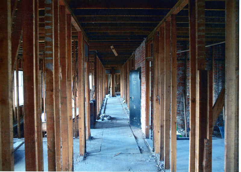 Photograph of framing for the offices on the 2nd floor of the WI&M Depot.