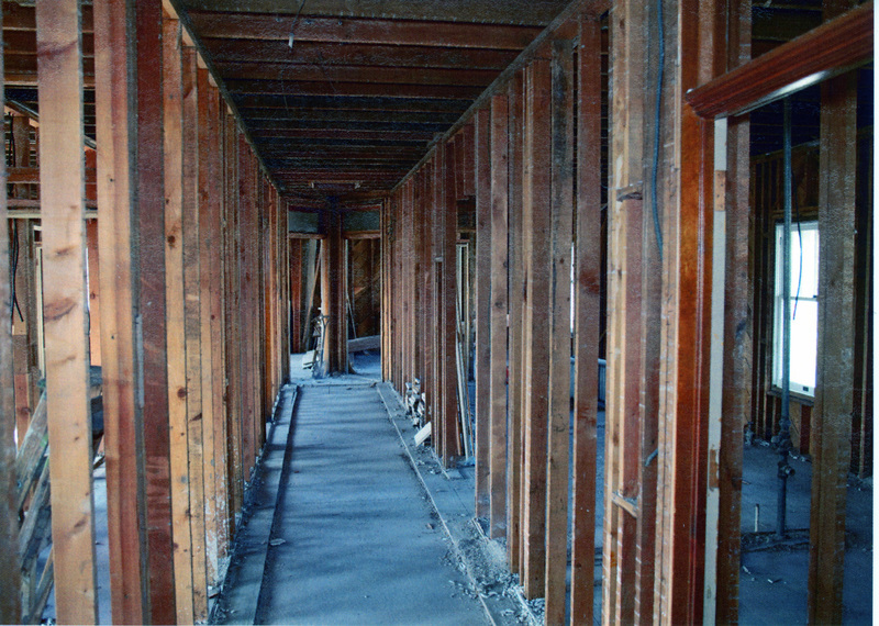 Photograph of framing for the offices on the 2nd floor of the WI&M Depot.