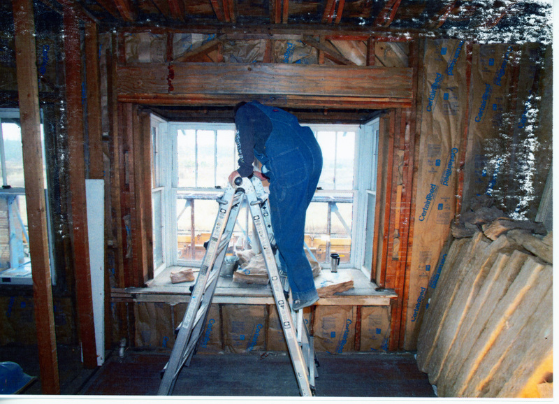 Photograph of restoring the bay window on the 2nd floor of the WI&M Depot.