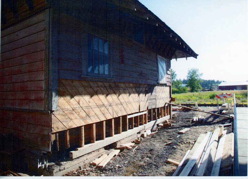 Photograph of the beginning of the restoration of the Annex Building at the WI&M Depot.