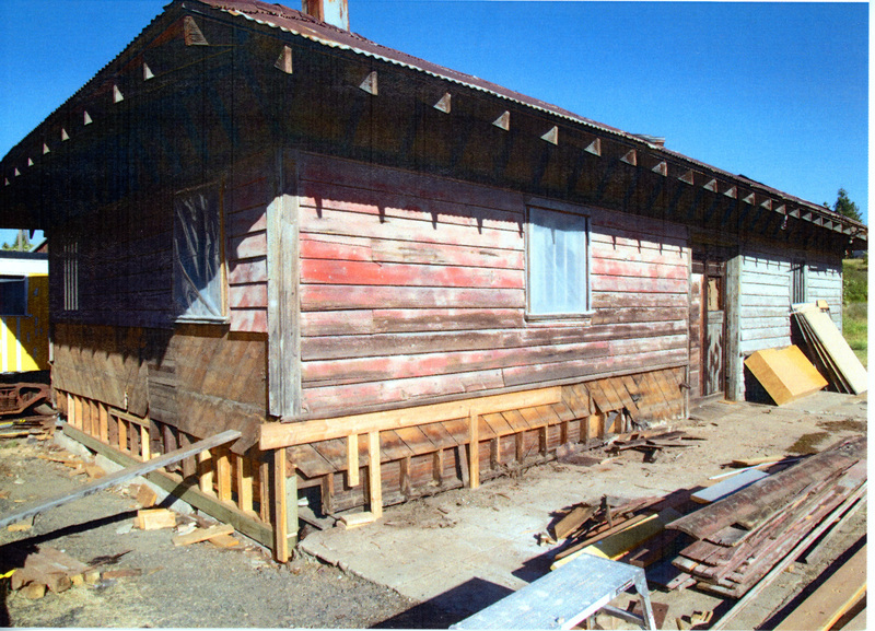Photograph of the beginning of the restoration of the Annex Building at the WI&M Depot.