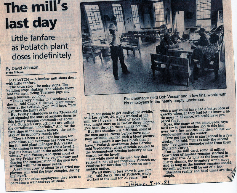 Newspaper clipping: The mill's last day.