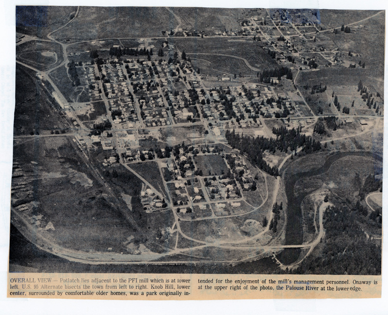 Newspaper clipping: aerial view of Potlatch and Onaway.