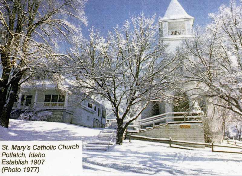 Photograph of St. Mary's Catholic Church in the snow.
