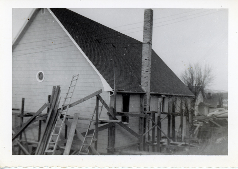 Photograph of the Presbyterian Church under construction.