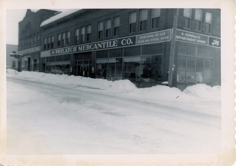 Photograph of the front of the Mercantile in winter.