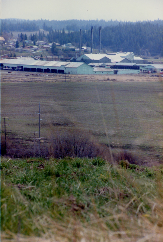 Photograph looking at the sawmill from Fiddler's Ridge.