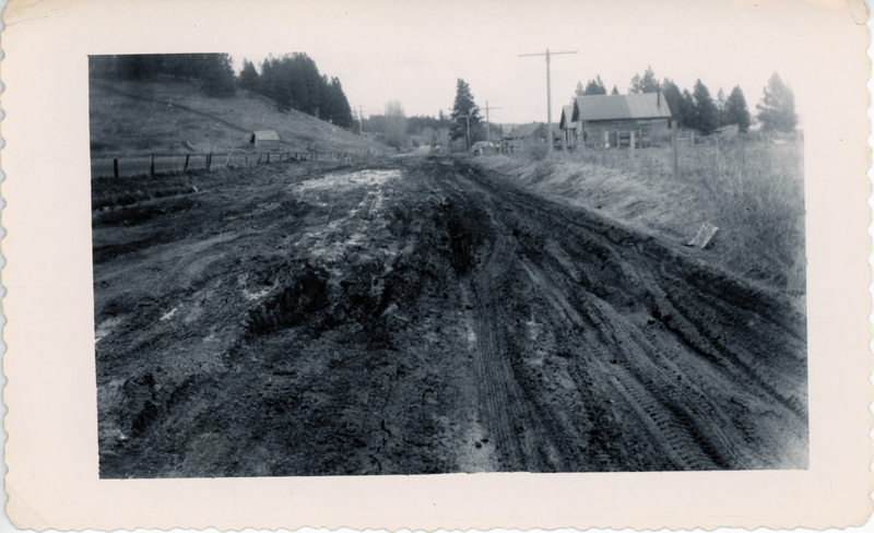 Photograph of State Highway 95A and Flanagan Creek Road in the 1940s.