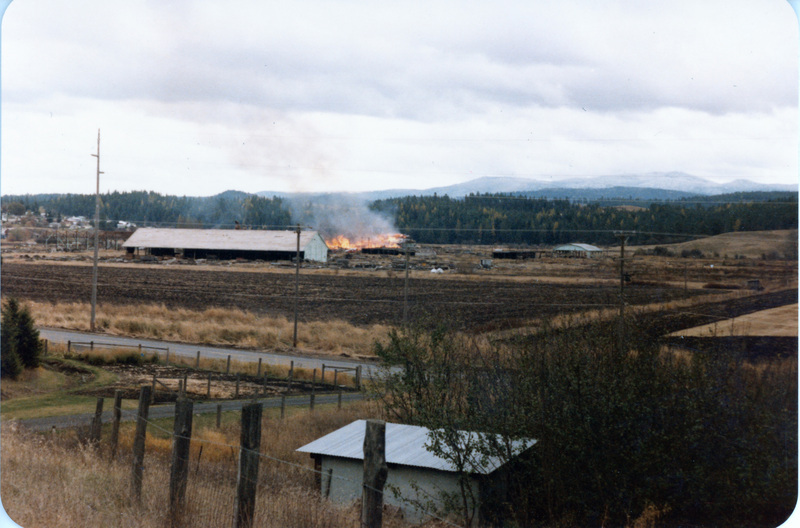 Photograph of a fire at the Potlatch Mill.