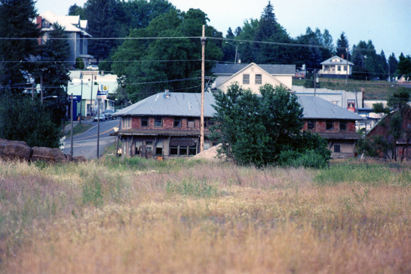 Photograph of the WI&M Railway Depot with Potlatch in the background.