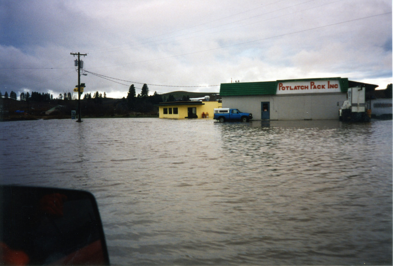 Photograph of flood at the Potlatch Y with restaurant and Potlatch Pack.
