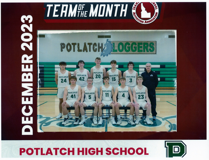 Photograph of Potlatch High School. Basketball Team of the Month December 2023.