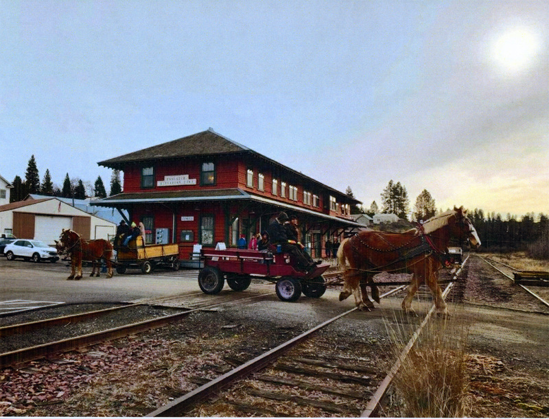 Photograph of horse and buggy rides for children at Company Town Christmas.