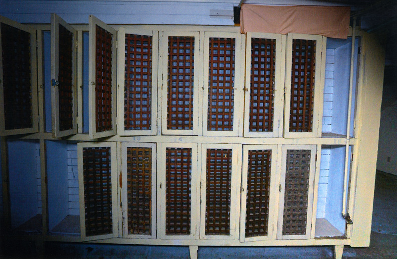 Photograph of lockers in the gymnasium in Potlatch.