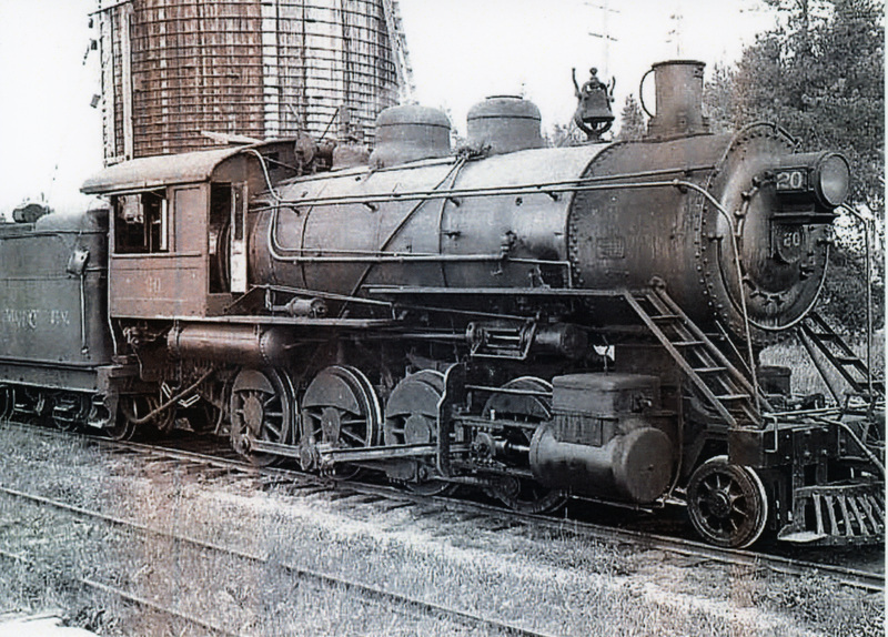 Photograph of Locomotive #20 taking on water at Bovill.