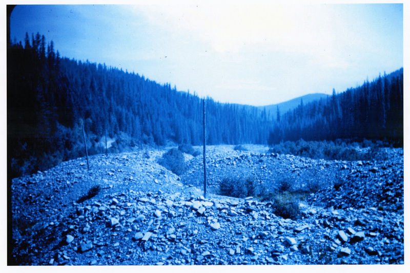 Photograph of gold dredge tailings on the North Fork of the Palouse River.