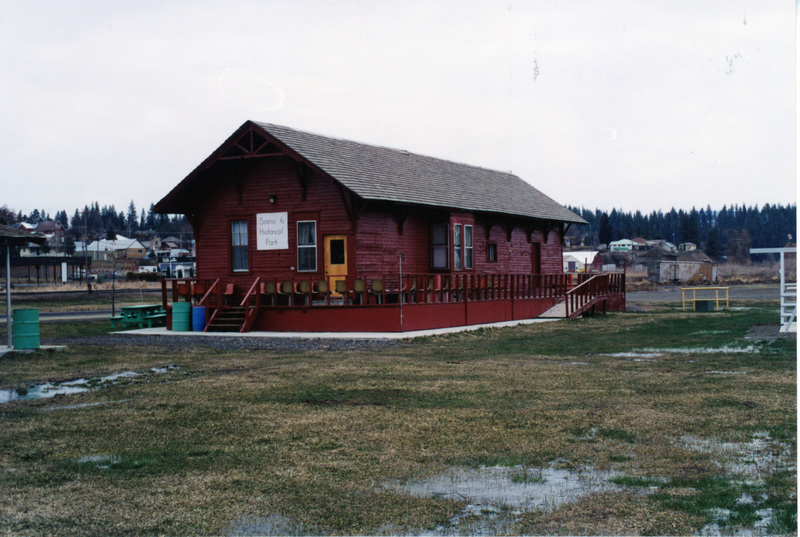 Photograph of the Princeton Depot after being relocted to Scenic 6 Park.