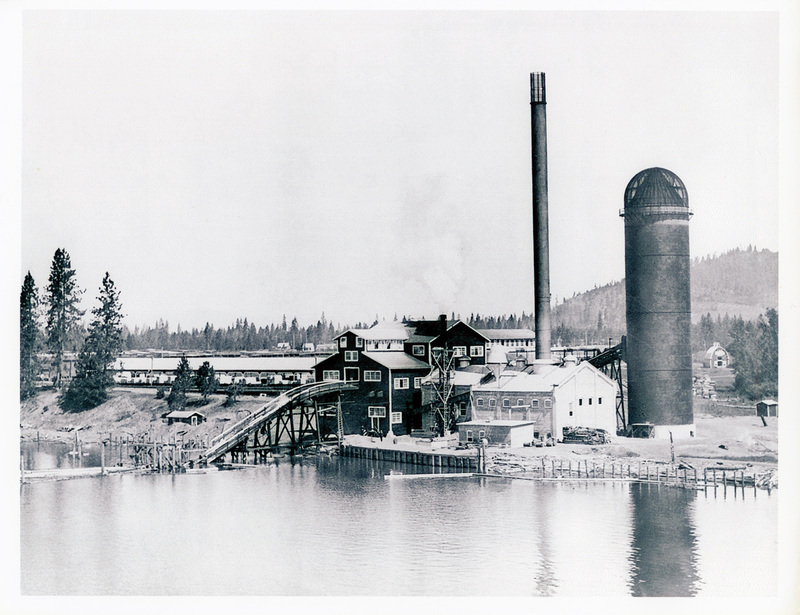 Photograph of the Edward Rutledge Timber Company mill on the lake front at Coeur d'Alene, Idaho. This is now the site of a championship golf course.