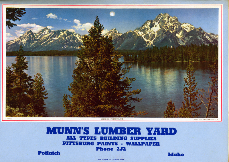 Calendar for Munn's Lumber Yard in Potlatch.
