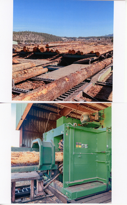Photograph of debarking logs at Bennet Lumber Company, Inc.