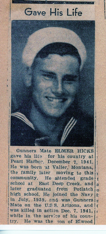 Photograph of Elmer Hicks and obituary.