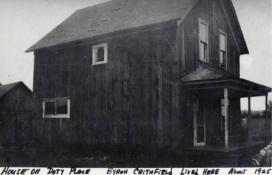 An exterior view of the house on the Doty Place. Byron Crithfield lived here. Photograph taken around 1925.