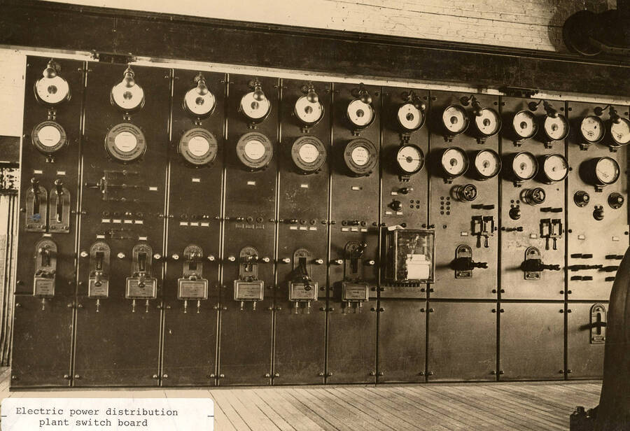 A photograph of the electric power distribution plant switch board.
