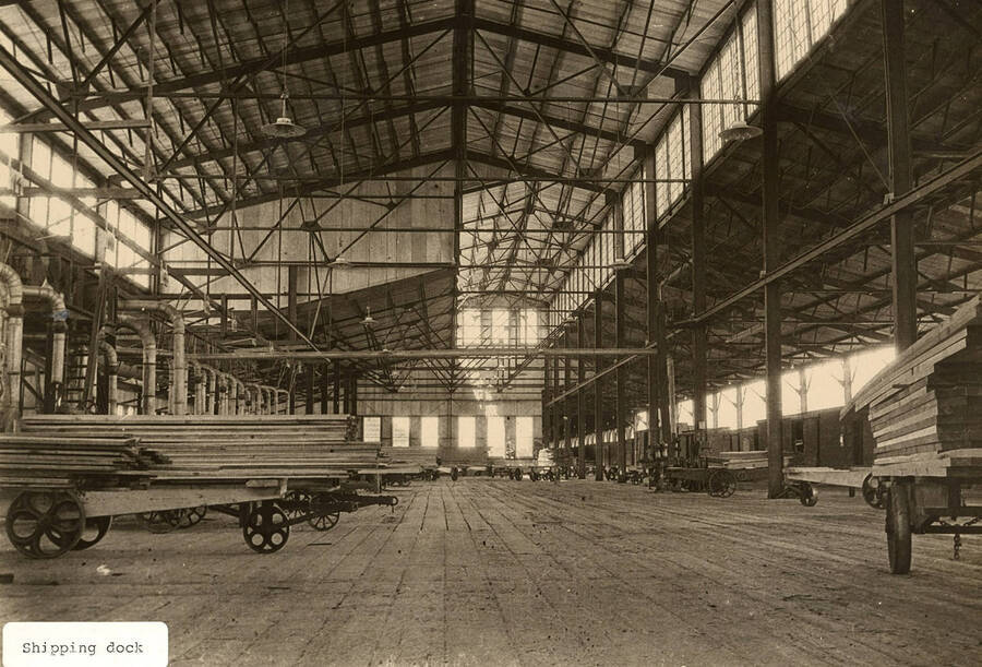 A photograph of the shipping dock for the Elk River Sawmill.