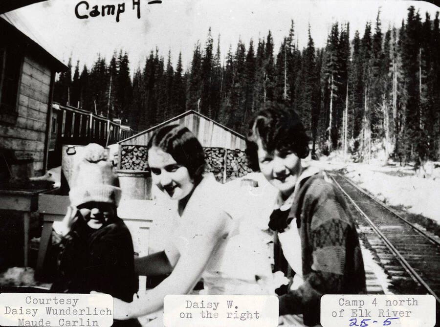 A photograph of Daisy Wunderlich (right) at camp 4 north of Elk River.