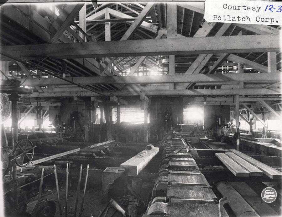 A photograph of the sawmill interior courtesy of the Potlatch Corporation.
