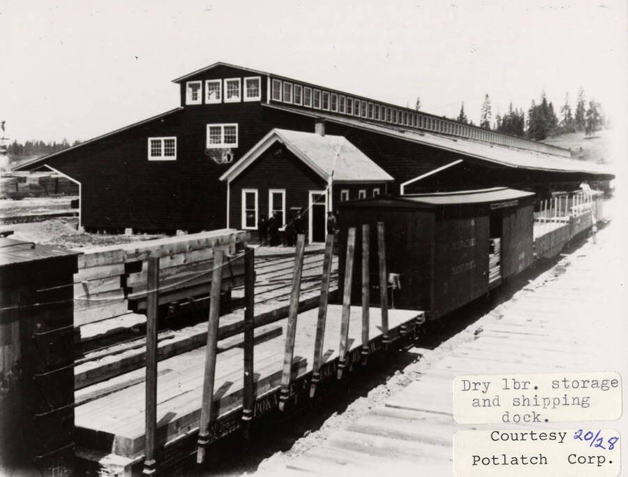 A photograph of dry lumber storage and shipping dock.