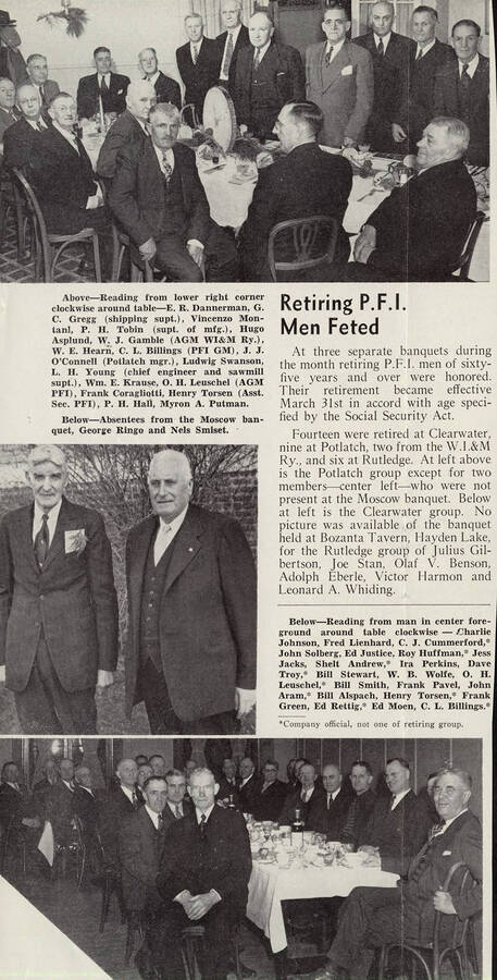 Several photographs and a short overview of the events that occurred to hone the retire men of P.F.I.